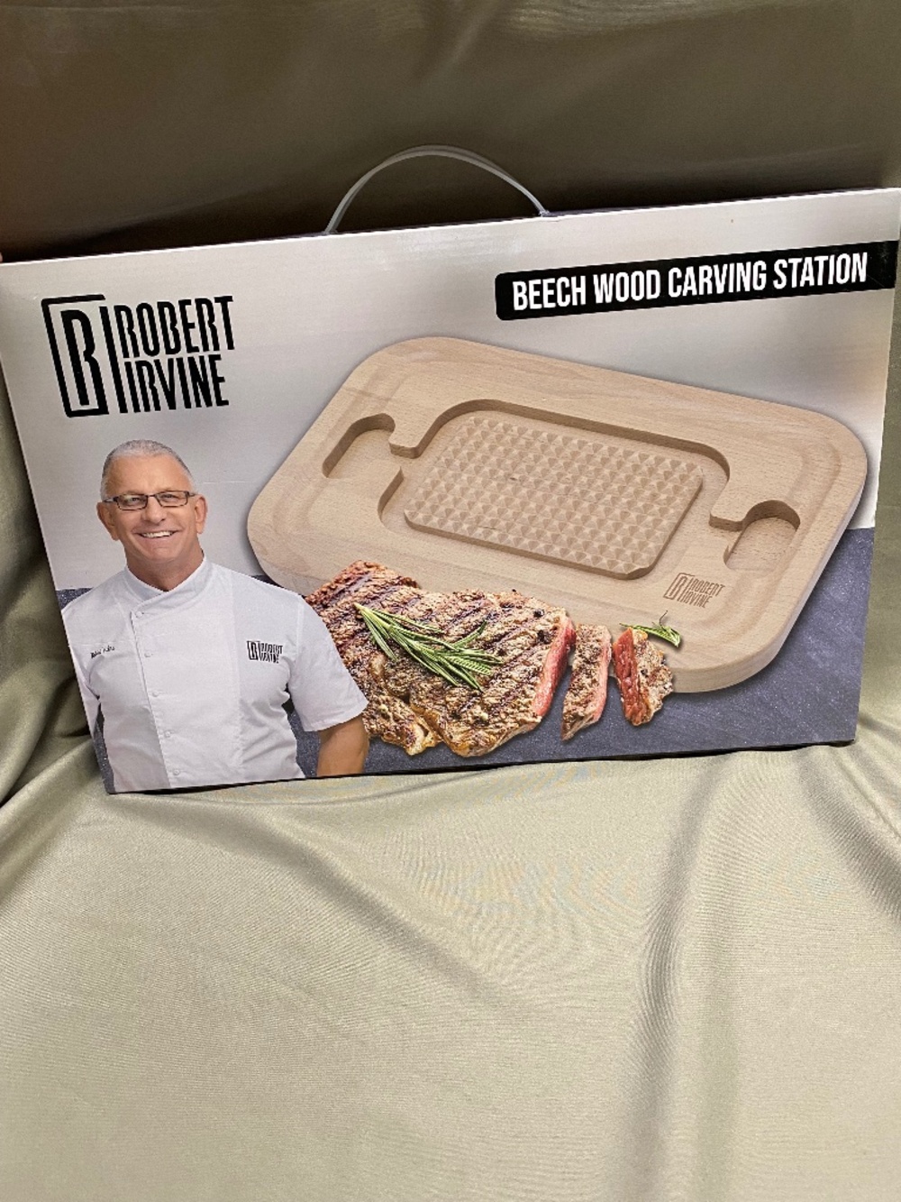 Robert Irvine Beech Wood Meat Carving Station Cutting Board NIB